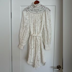 ZIMMERMANN IVORY CROCHET GIUPURE LACE APPLIQUÉ MOCK NECK LONG SLEEVE DRESS SZ 1